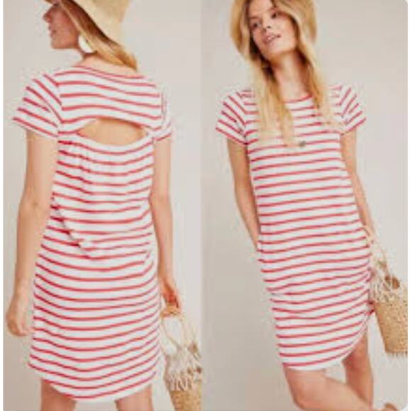 Maeve by Anthropologie Dresses & Skirts - Maeve Anthropologie Rochelle Cotton Striped Open Back Shirt Dress Red White Sz M